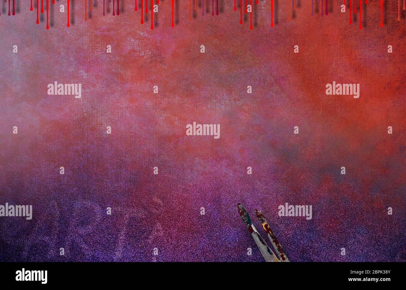 Background artistico. Vernice di gocciolamento e spazzole Foto Stock