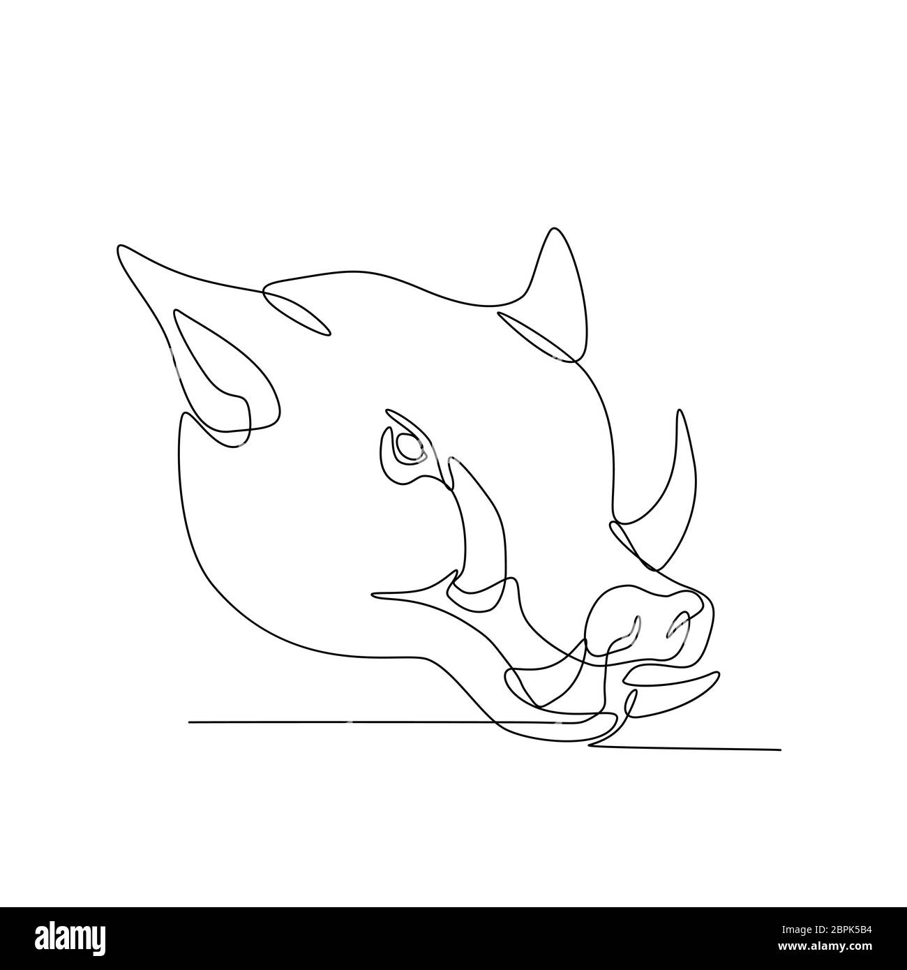 Linea continua illustrazione di un maiale selvatico, maiale, cinghiale o testa di razorback visto dal lato fatto in bianco e nero in stile monolinea. Foto Stock