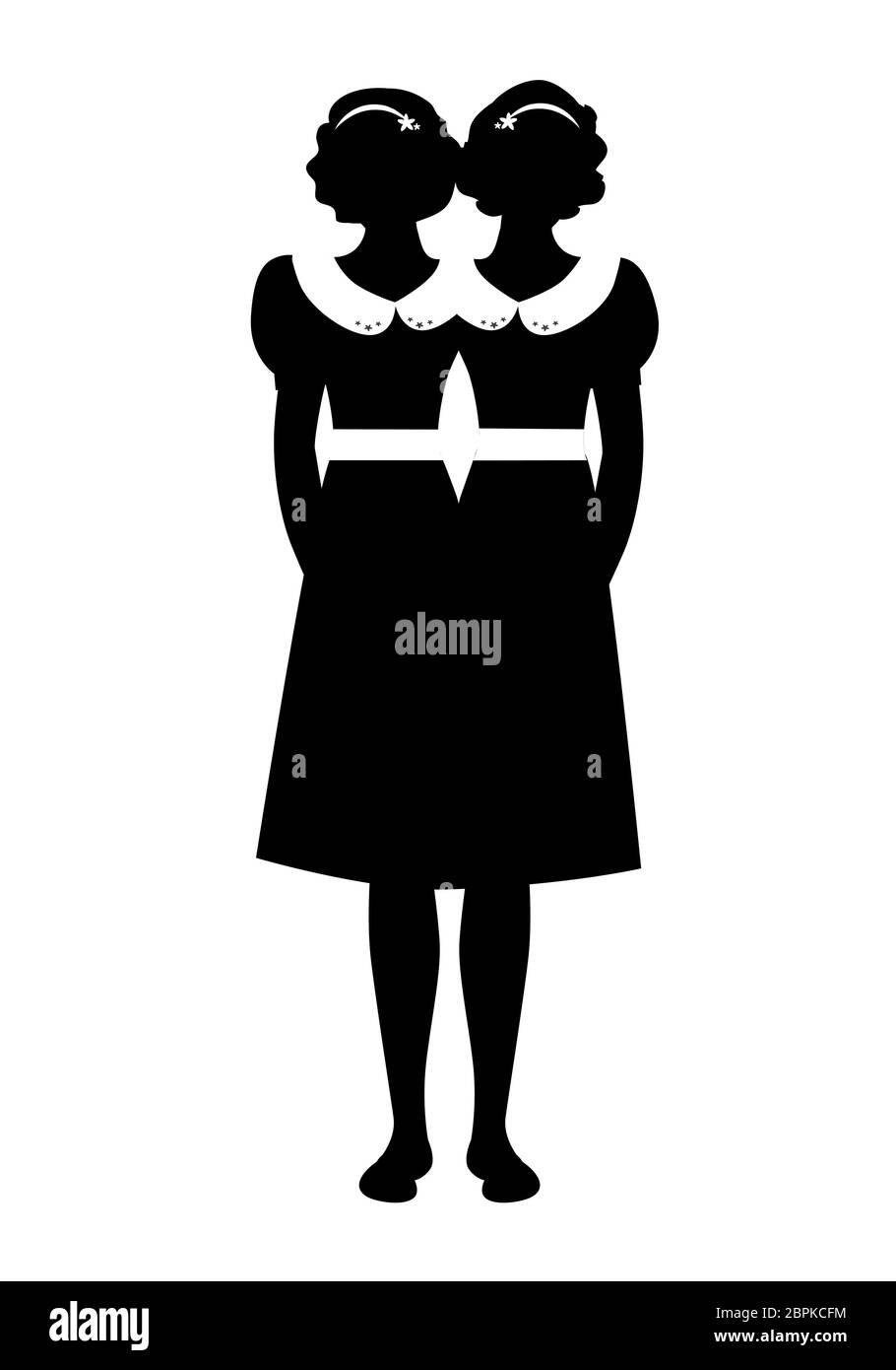 Silhouette di suore siamesi vestite in modo antico, isolate su sfondo bianco Illustrazione Vettoriale