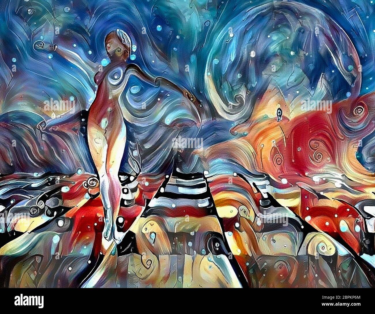 Colorato la pittura astratta. Donna graziosa statua sulla scacchiera Foto Stock