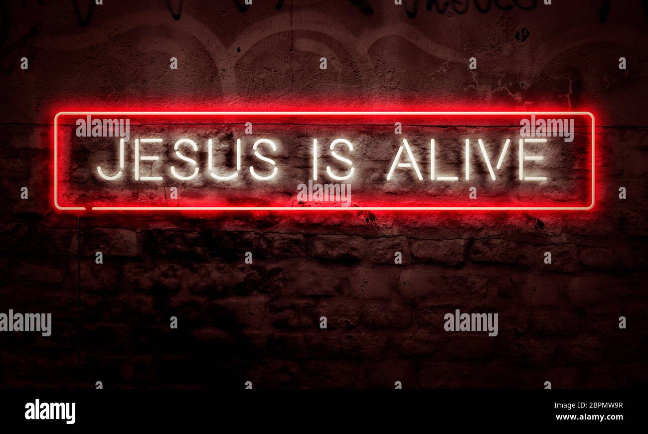 Parole cristiane nel concetto creativo Gesù è vivo Foto Stock