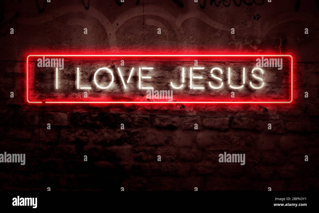 Christian Religious Pop Art Inspirational Neon Sign Light Up Foto Stock
