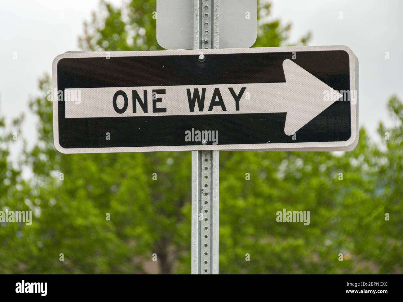 Vicino a un cartello stradale su una strada a senso unico in Canada Foto Stock
