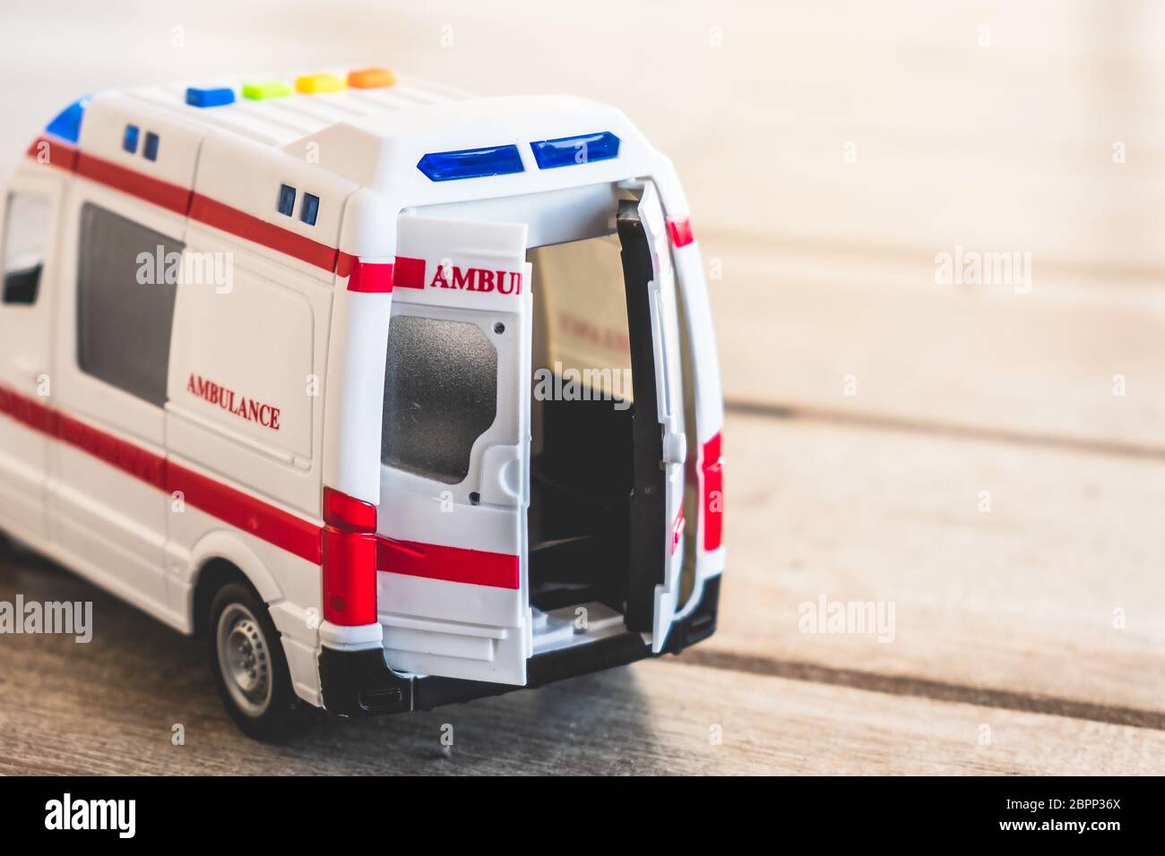 Ambulanza sfondo porte health care toy close up . Foto Stock