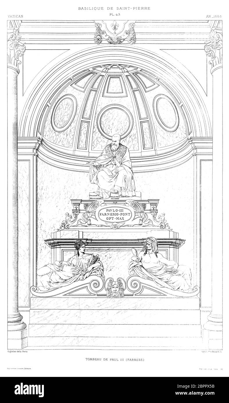 Roma, Vaticano: Basilica di San Pietro. Tomba di Paolo III (Alessandro Farnese) 1555, dal Vaticano 1882. Foto Stock