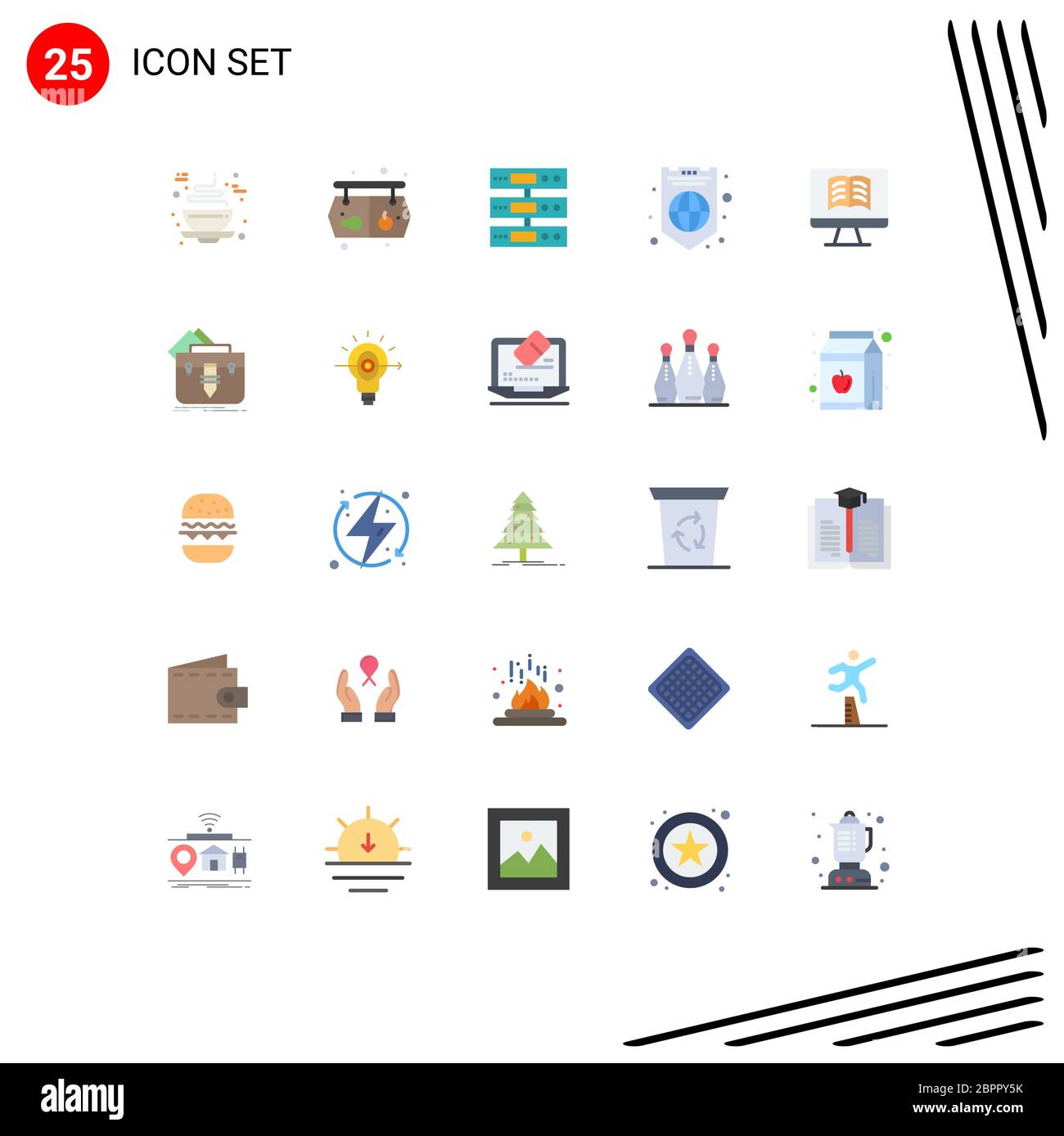 Moderno set di 25 colori piatti e simboli come computer, protezione, server, internet, file elementi di disegno vettoriale editabili Illustrazione Vettoriale