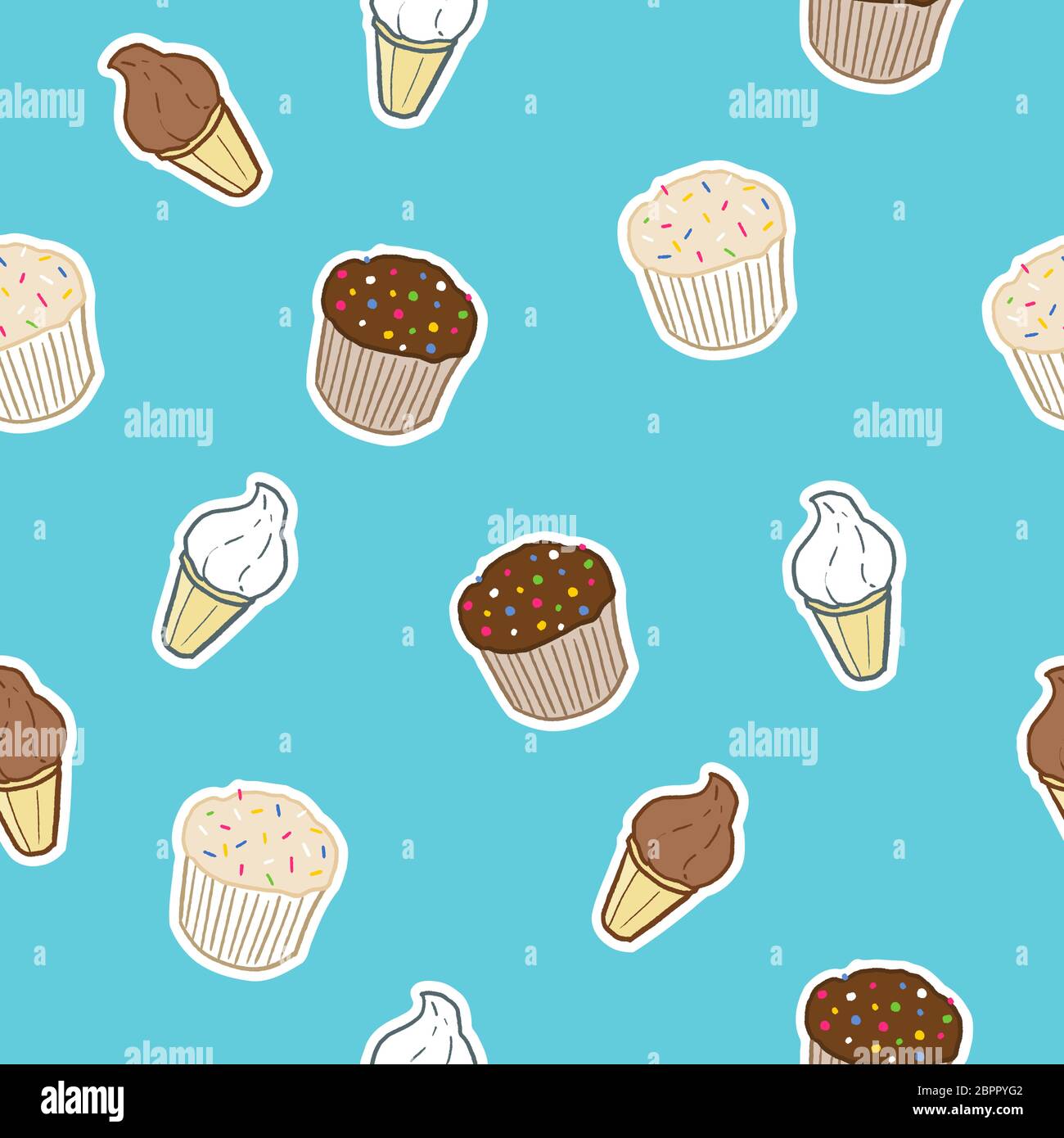 Cupcake e gelato. Sfondo senza interruzioni. Modello vettoriale senza giunture. Illustrazione Vettoriale