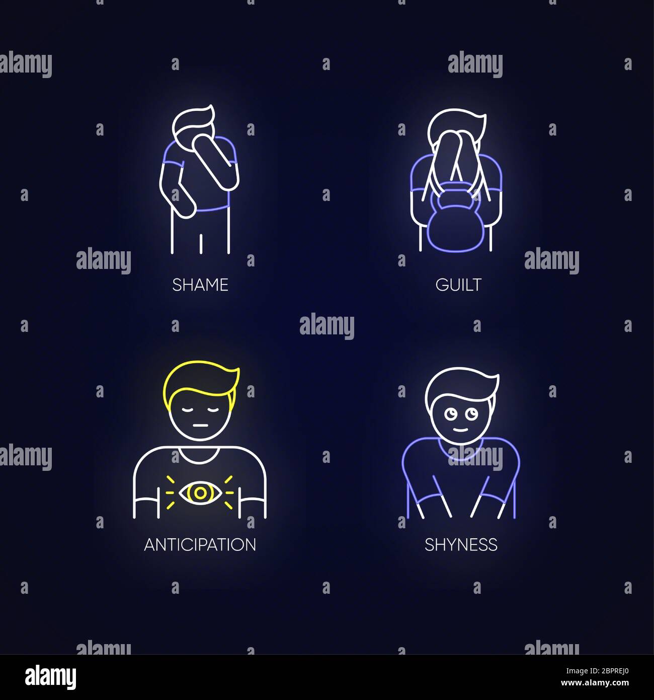 Set di icone di luce al neon per il comportamento umano Illustrazione Vettoriale