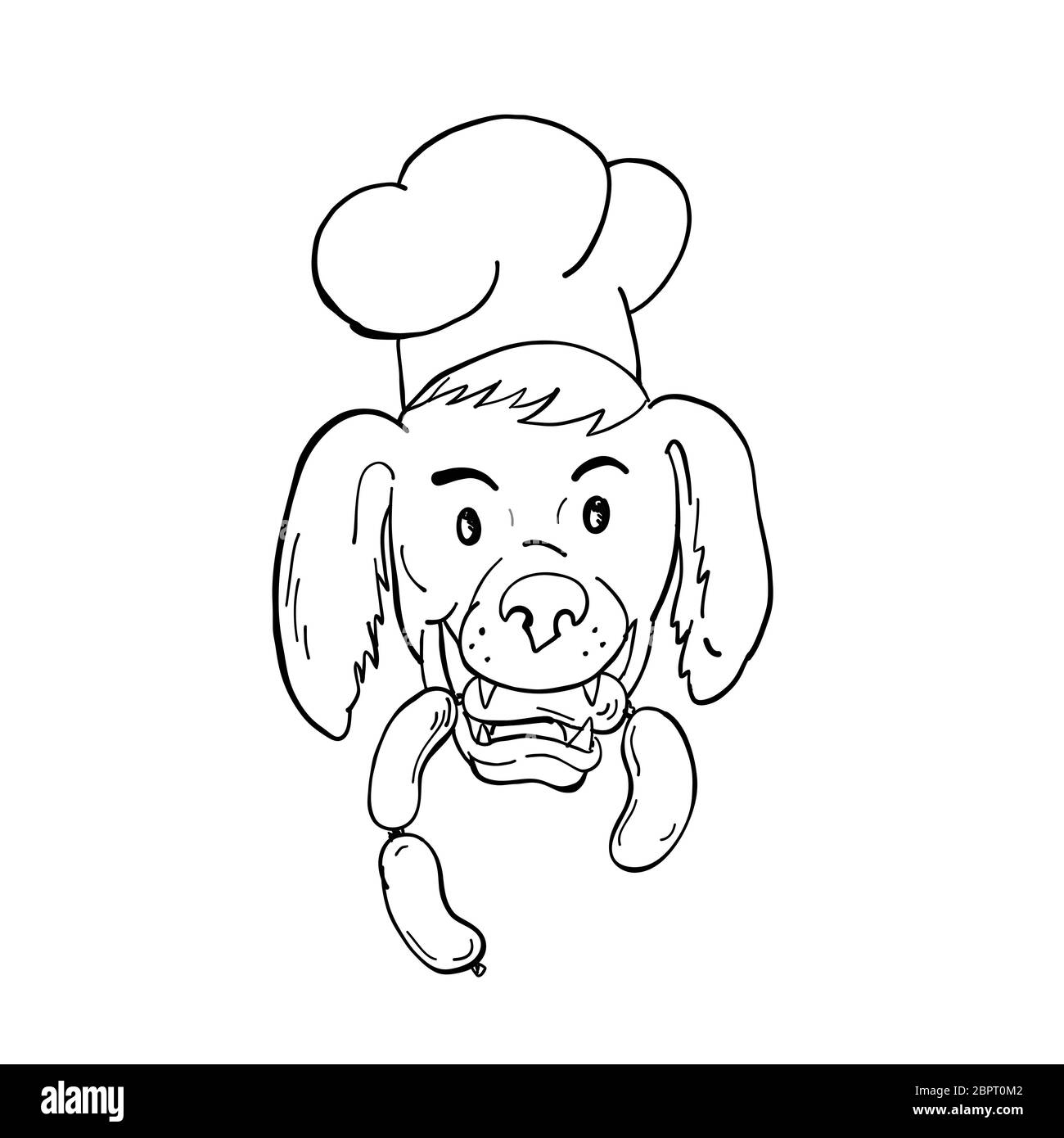 Lo stile del fumetto illustrazione di un Setter Irlandese cane che indossa lo chef, baker o cucinare hat mordere una stringa di salsiccia se visto dalla parte anteriore su isolati in background Foto Stock