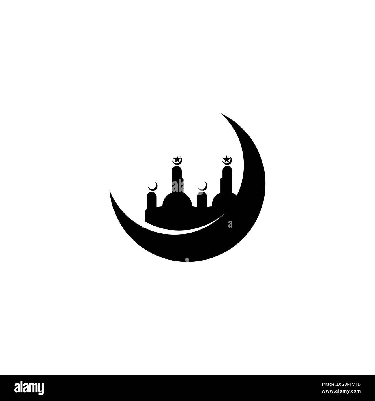Modello di concetto di design del logo grafico moschea, isolato su sfondo bianco. Illustrazione Vettoriale