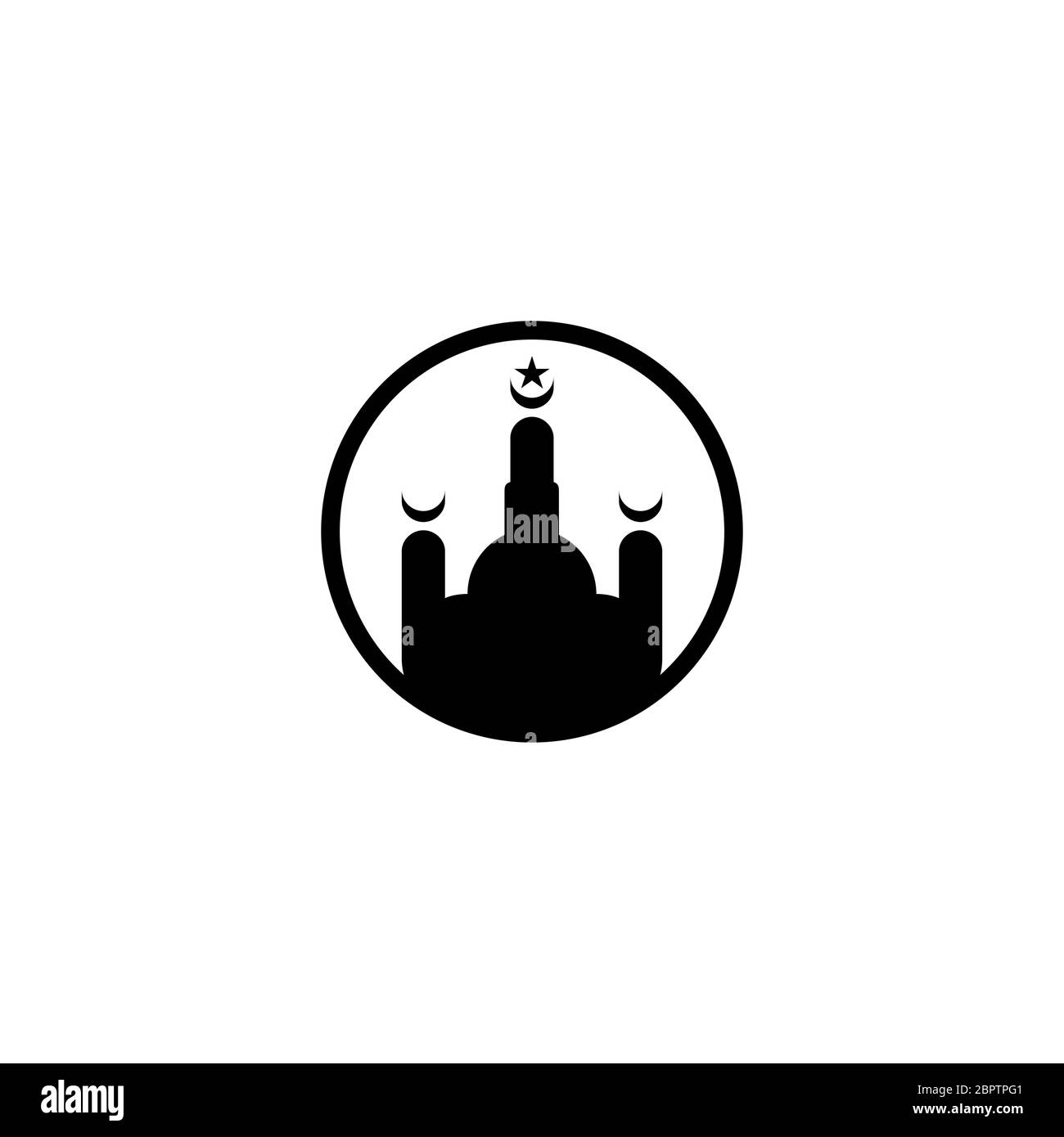 Modello di concetto di progettazione vettoriale grafica moschea semplice, isolato su sfondo bianco. Illustrazione Vettoriale