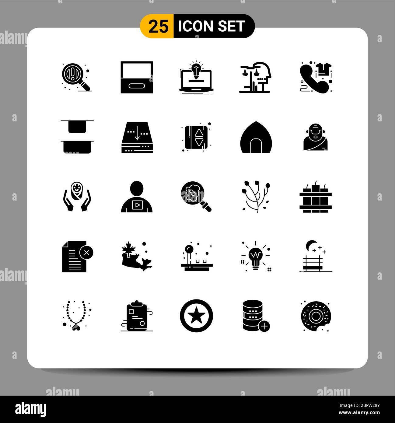Pacchetto icone vettoriali di 25 simboli e segni di linea per il commercio, la legge, l'idea, il giudizio, la corte elementi editabili di disegno vettoriale Illustrazione Vettoriale