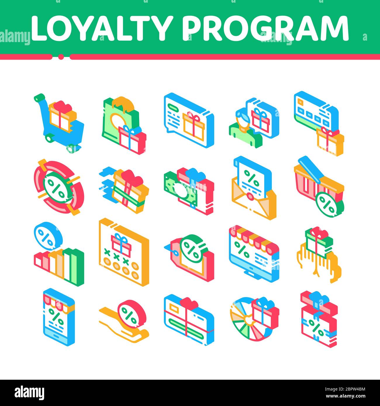Programma fedeltà per il vettore di set icone isometriche del cliente Illustrazione Vettoriale