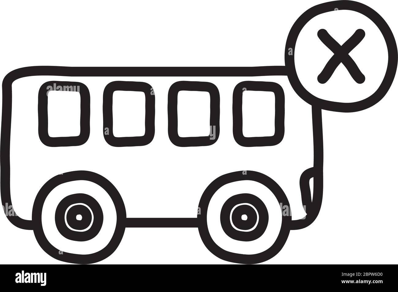 è vietato il trasporto con simbolo bus, bus con icona a croce su sfondo bianco, stile linea, illustrazione vettoriale Illustrazione Vettoriale
