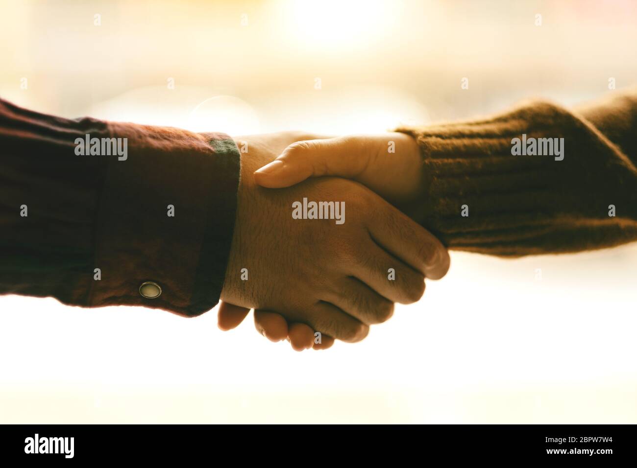 Primo piano immagine di due persone che stringono le mani Foto Stock