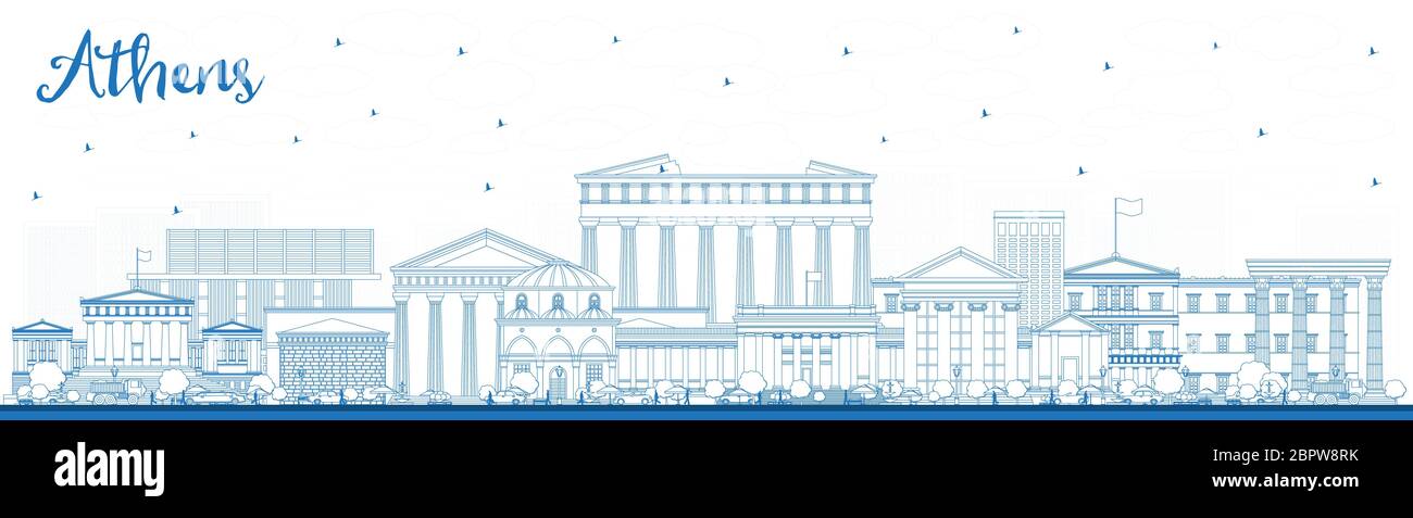 Profilo Atene Grecia skyline della città con edifici blu. Illustrazione vettoriale. Illustrazione Vettoriale