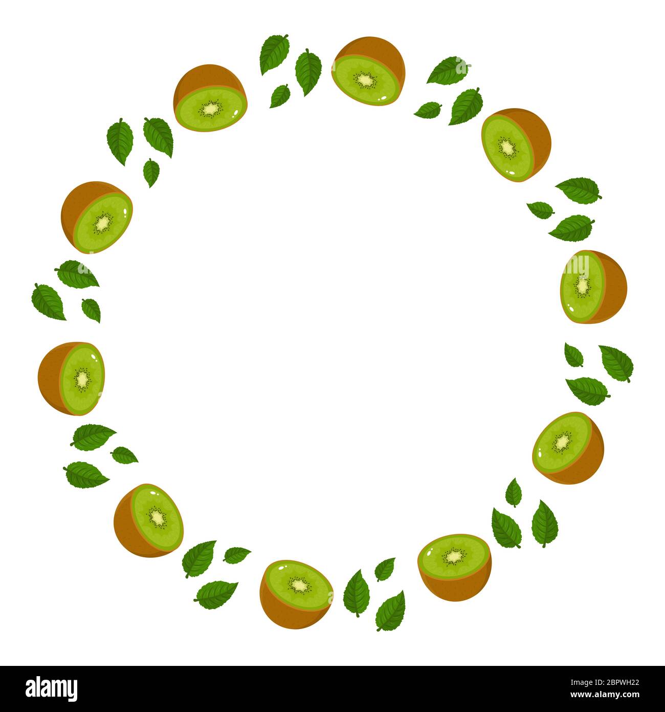 Corona di frutti verdi kiwi con spazio per il testo. Cartone animato cibo  dolce biologico. Frutta estiva per uno stile di vita sano. Illustrazione  vettoriale per qualsiasi progetto Immagine e Vettoriale -