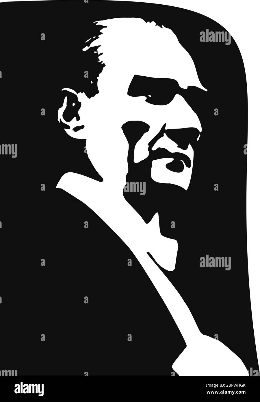 Ritratto di Mustafa Kemal Ataturk il fondatore della Repubblica di Turchia, illustrazione vettoriale in bianco e nero Illustrazione Vettoriale