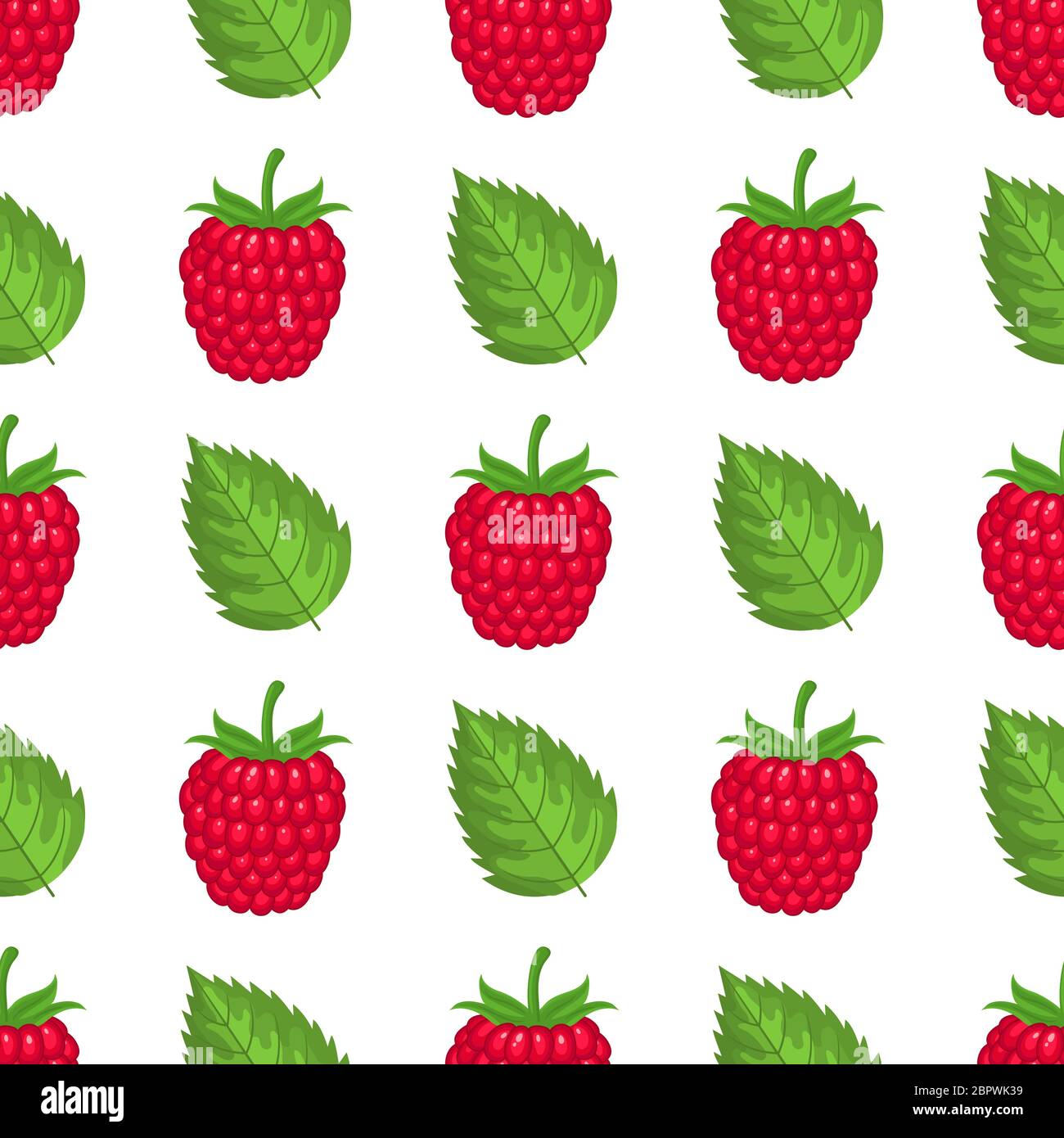 Lamponi interi esotici freschi e luminosi con foglie isolate su sfondo bianco. Frutta estiva per uno stile di vita sano. Frutta biologica. Stile cartone animato. VEC Illustrazione Vettoriale