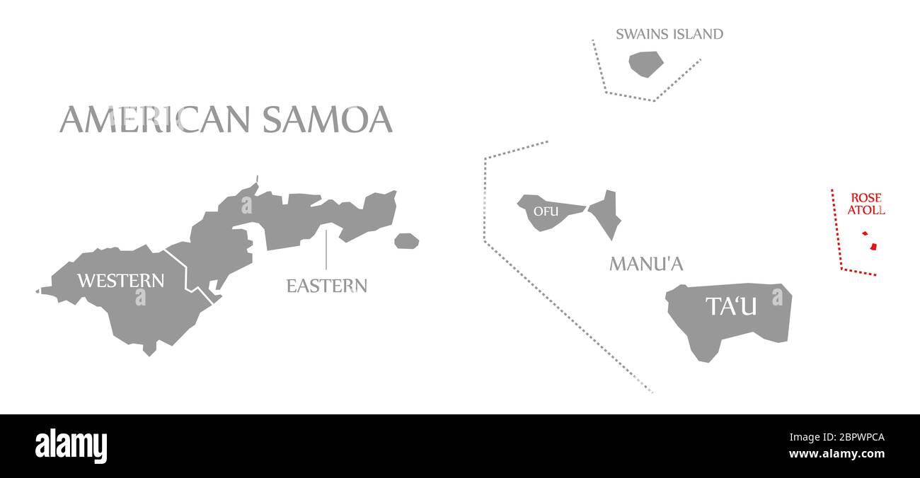 Atollo di rosa evidenziato in rosso sulla mappa delle Isole Samoa Americane Foto Stock