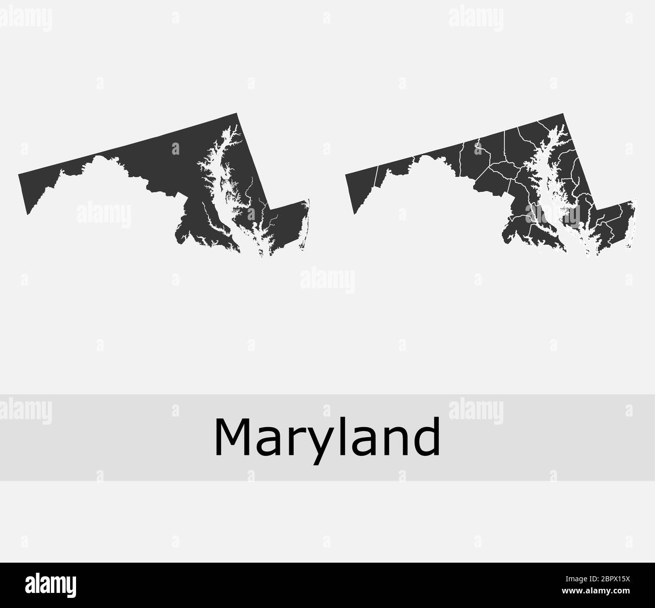 Maryland mappe vettoriali contorni contee, municipalità, regioni, comuni, dipartimenti, frontiere Illustrazione Vettoriale