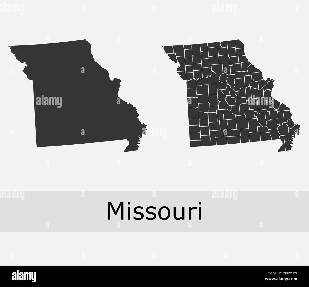 Missouri mappe vettoriali contorni contee, municipalità, regioni, comuni, dipartimenti, frontiere Illustrazione Vettoriale