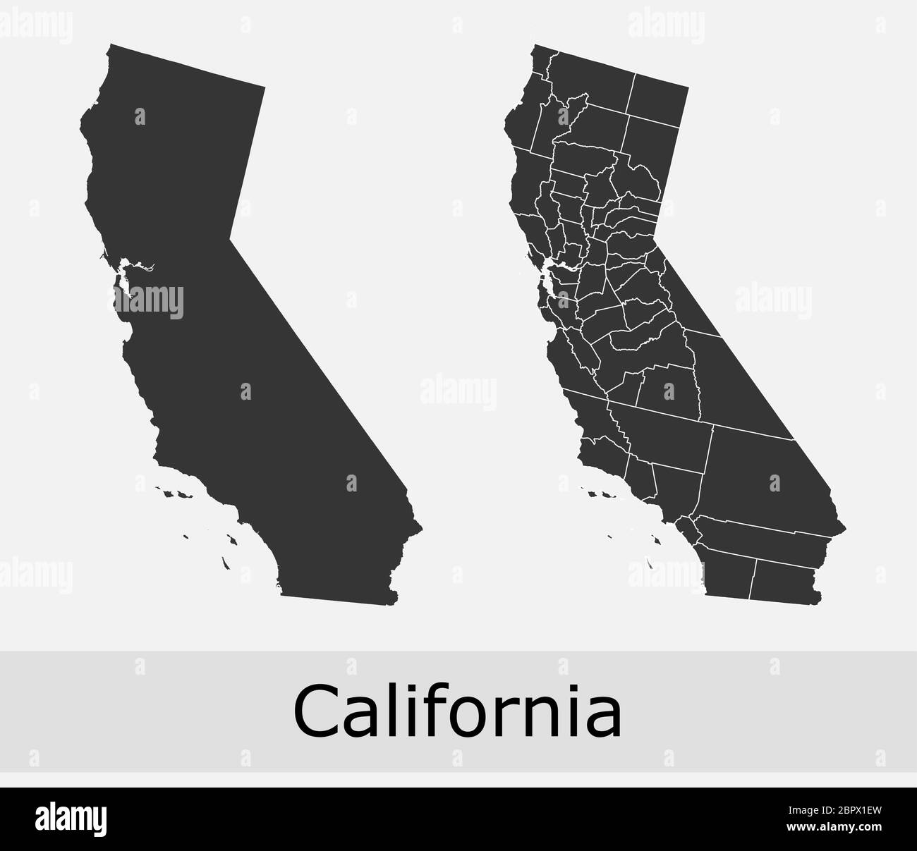 Mappe della California vettoriali contorni contee, municipalità, regioni, comuni, dipartimenti, frontiere Illustrazione Vettoriale