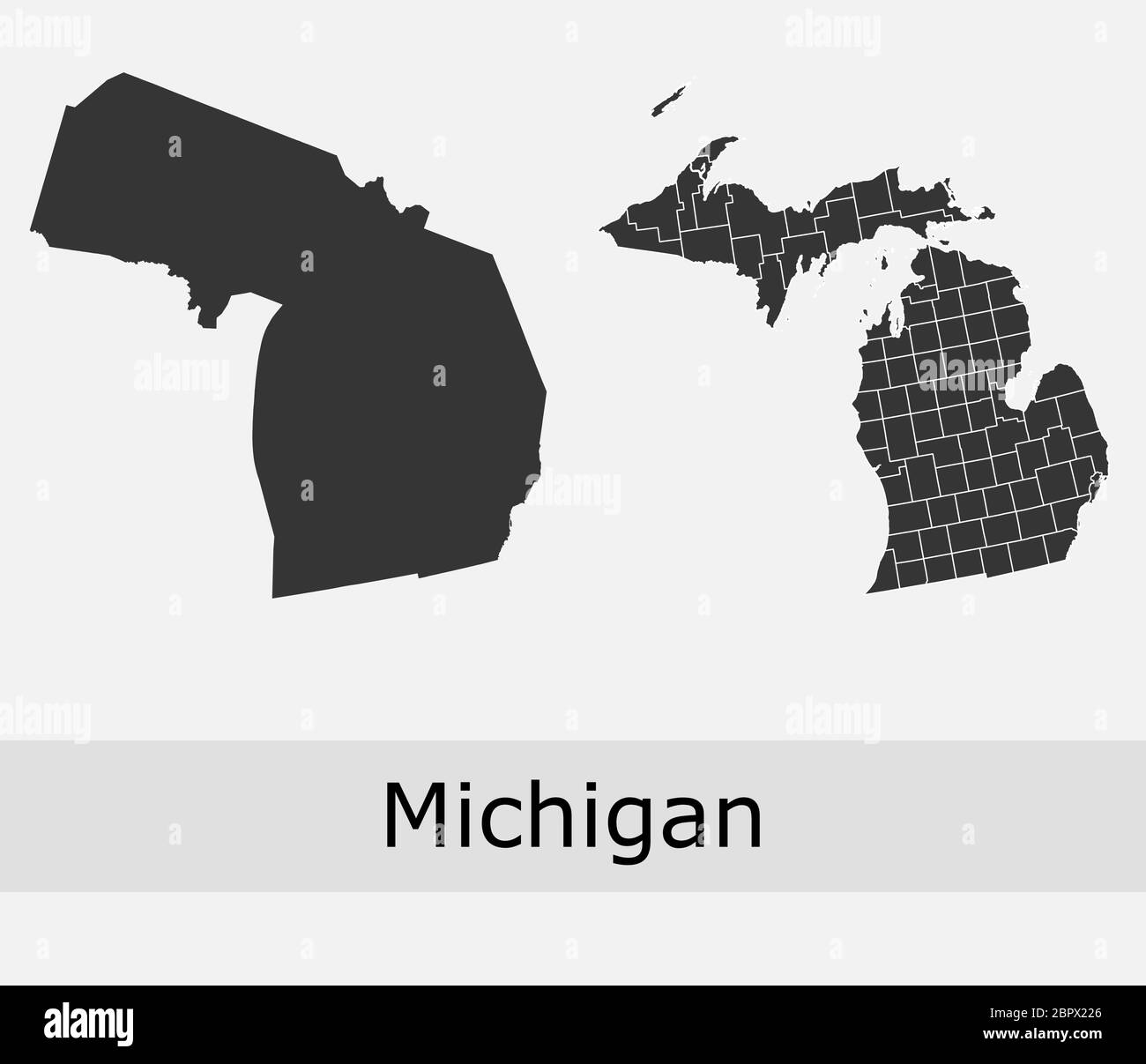 Michigan mappe vettoriali contorni contee, comuni, regioni, comuni, dipartimenti, frontiere Illustrazione Vettoriale