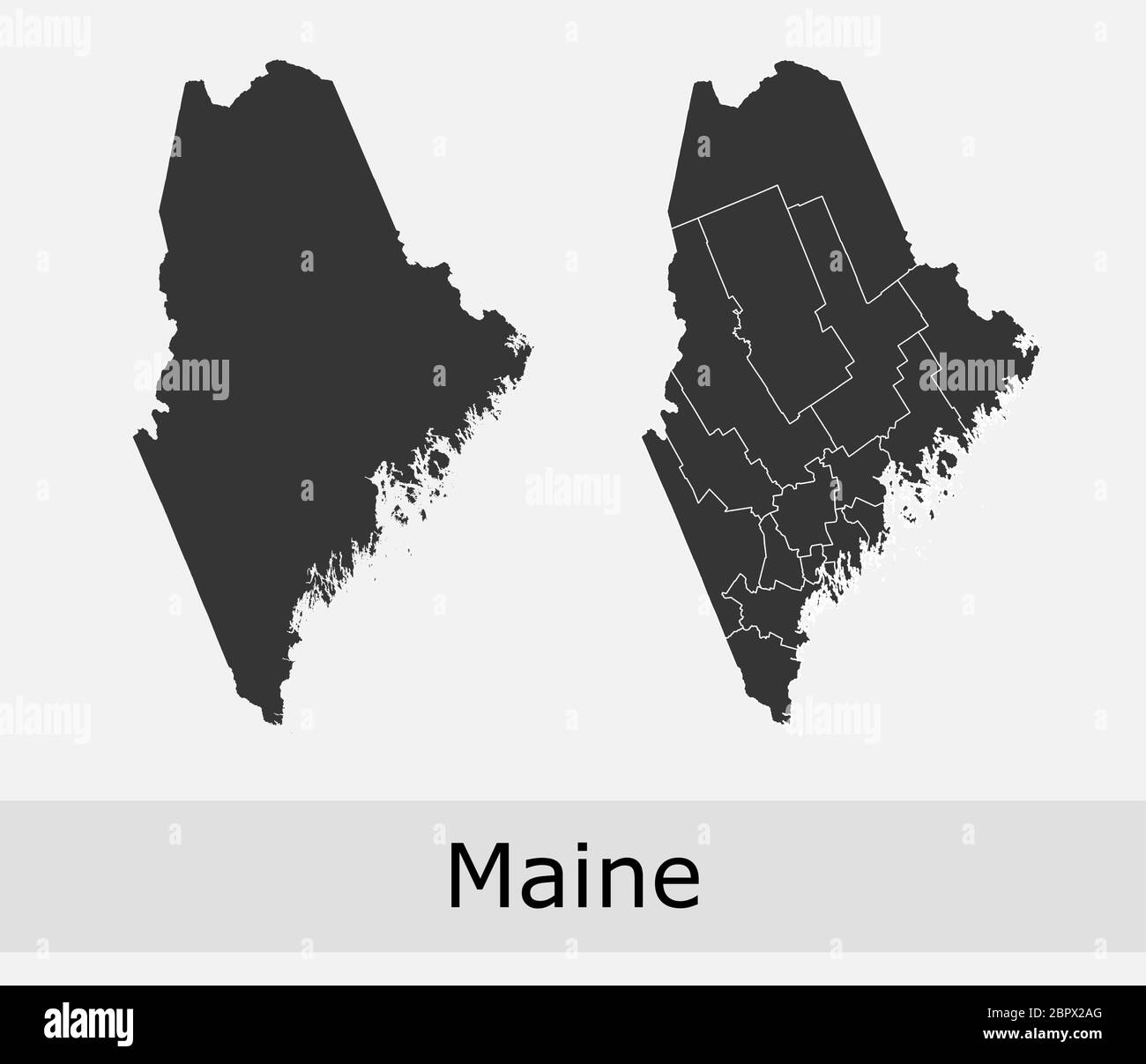 Maine mappe vettoriali contorni contee, comuni, regioni, comuni, dipartimenti, frontiere Illustrazione Vettoriale