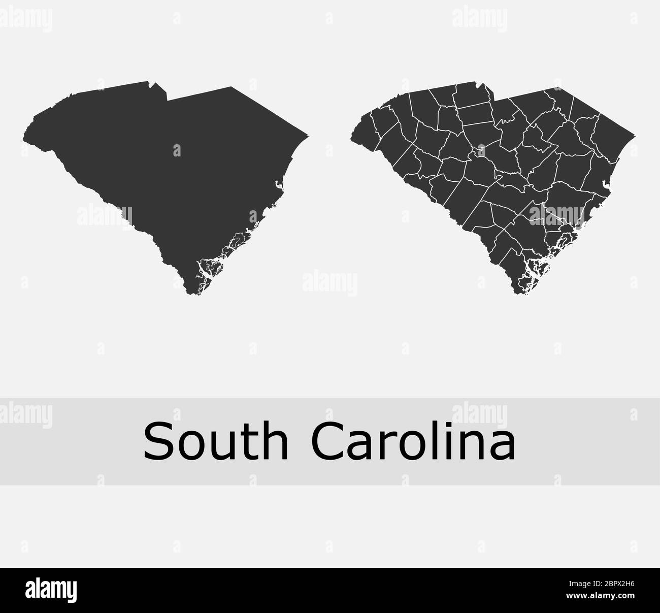 South Carolina mappe vettoriali contorni contee, comuni, regioni, comuni, dipartimenti, frontiere Illustrazione Vettoriale