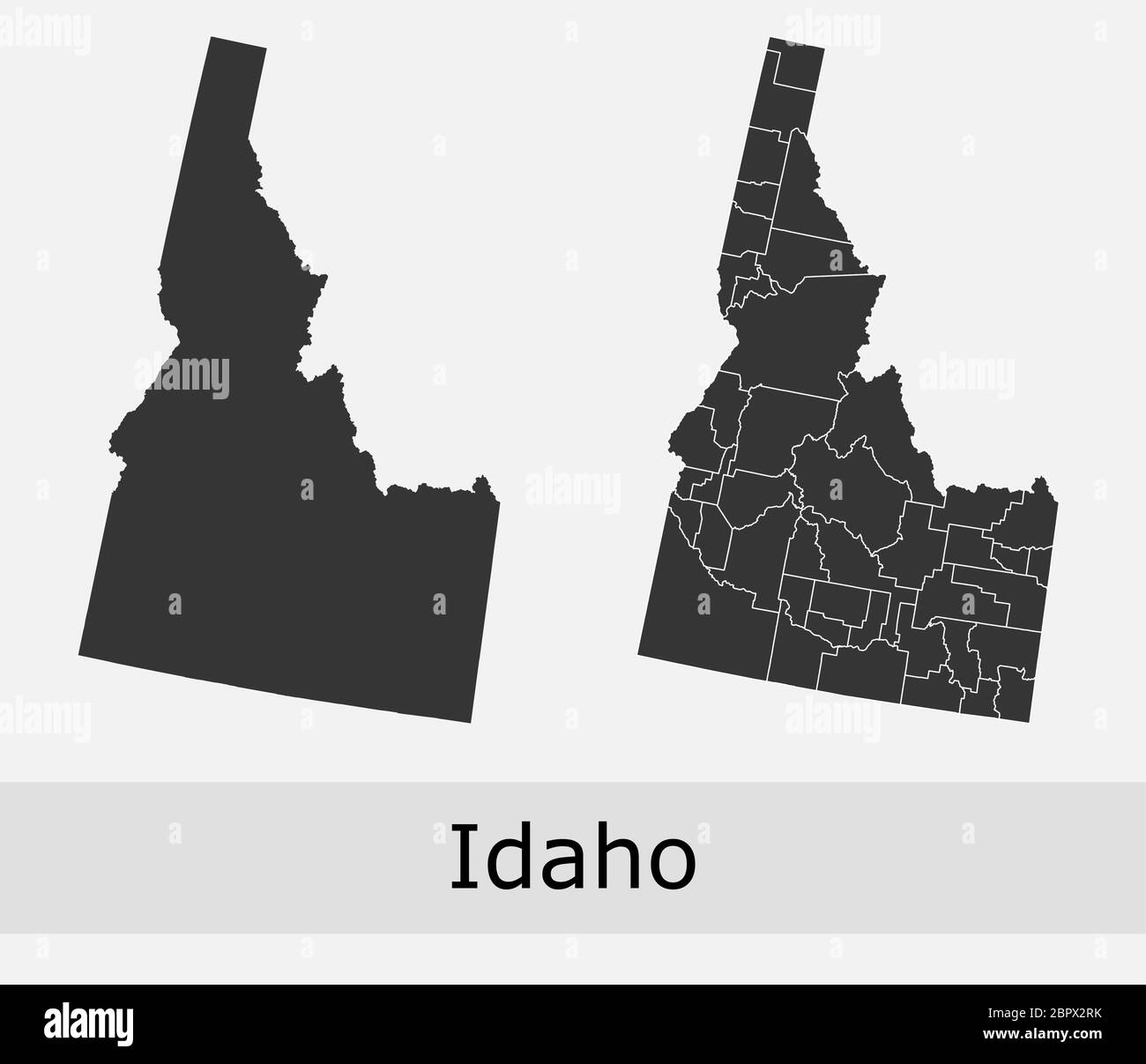 Idaho mappe vettoriali contorni contee, comuni, regioni, comuni, dipartimenti, frontiere Illustrazione Vettoriale
