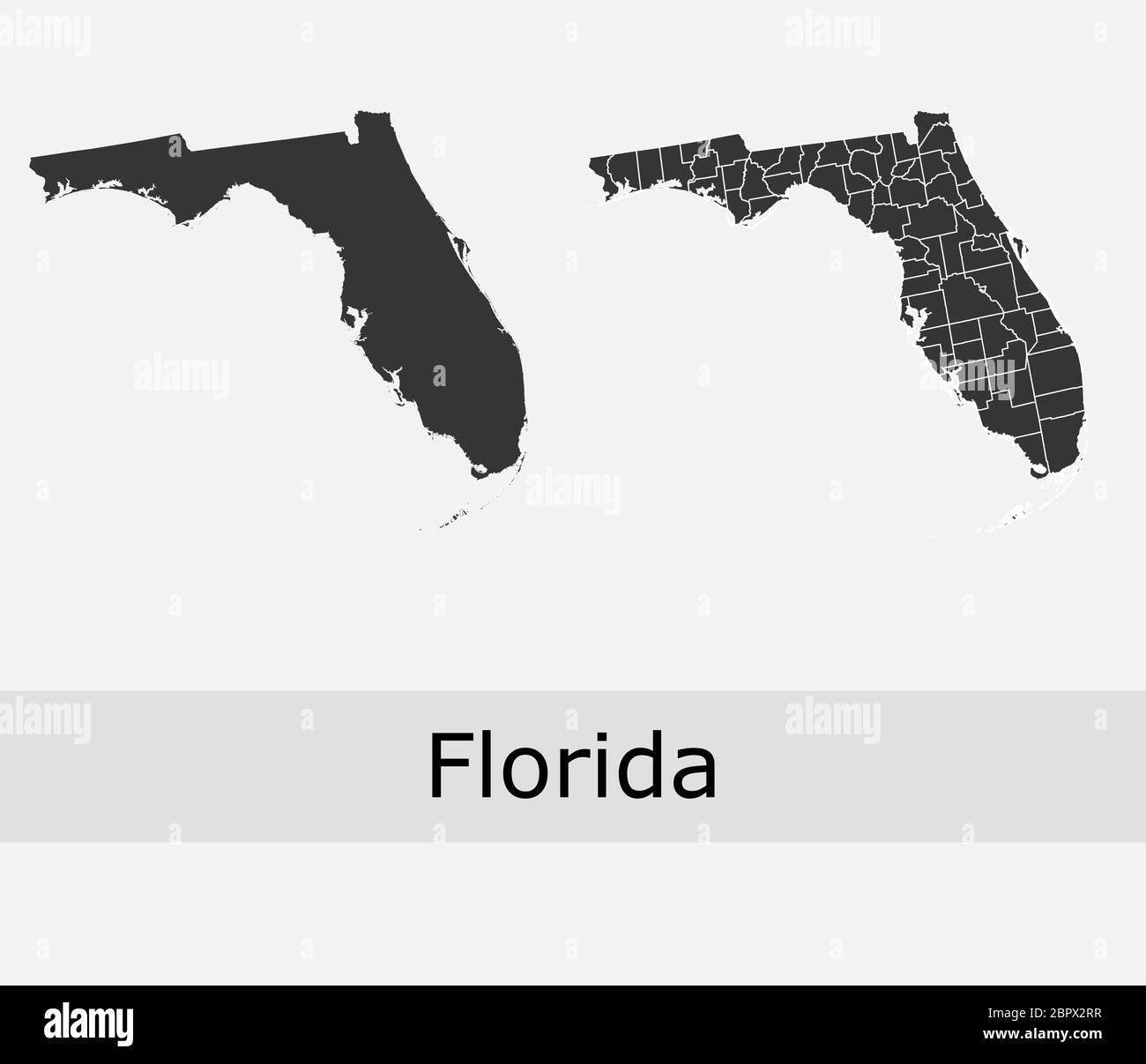 Florida Maps vettore contorni contee, municipalità, regioni, comuni, dipartimenti, frontiere Illustrazione Vettoriale