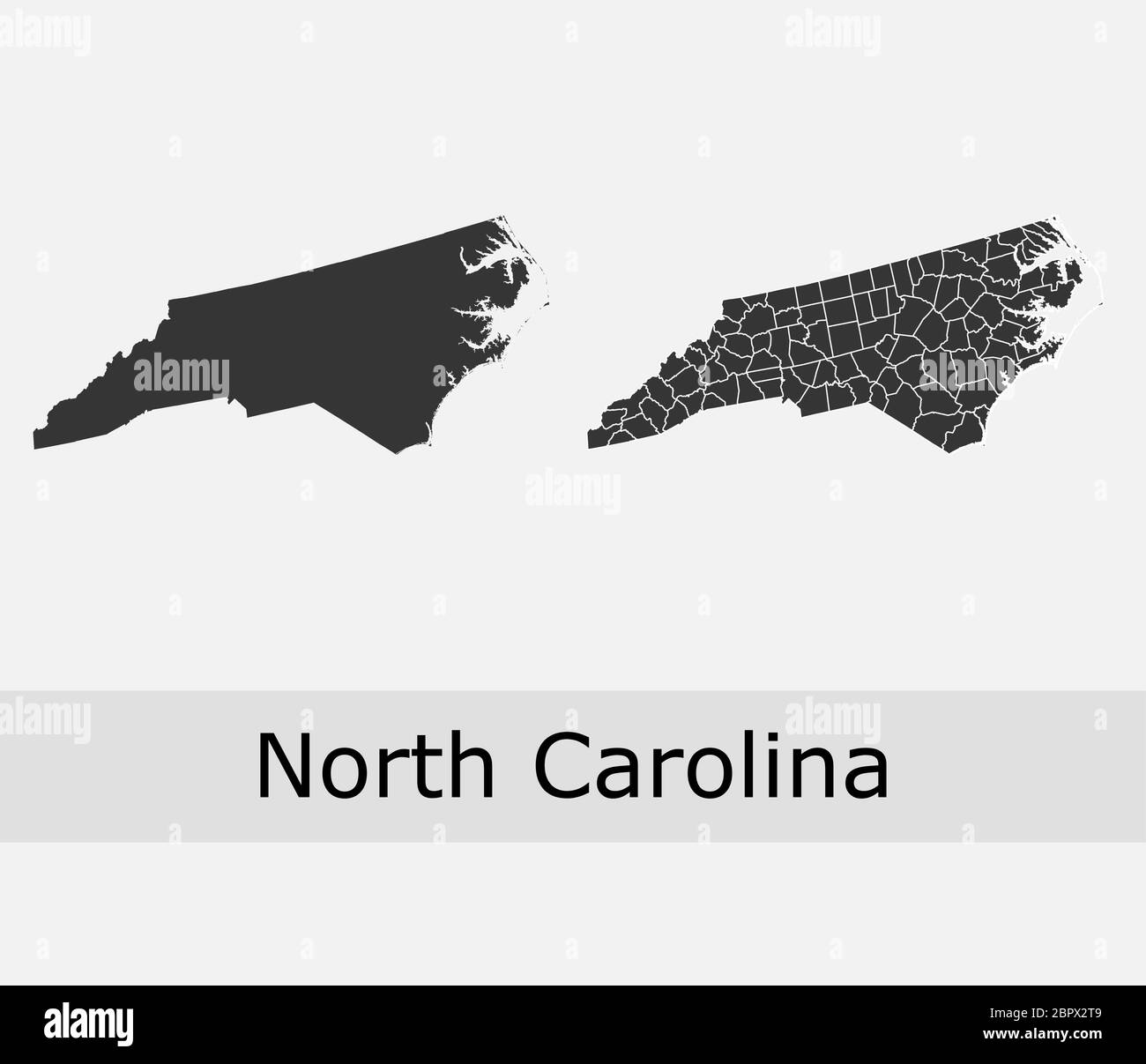 North Carolina mappe vettoriali contorni contee, città, regioni, comuni, dipartimenti, frontiere Illustrazione Vettoriale