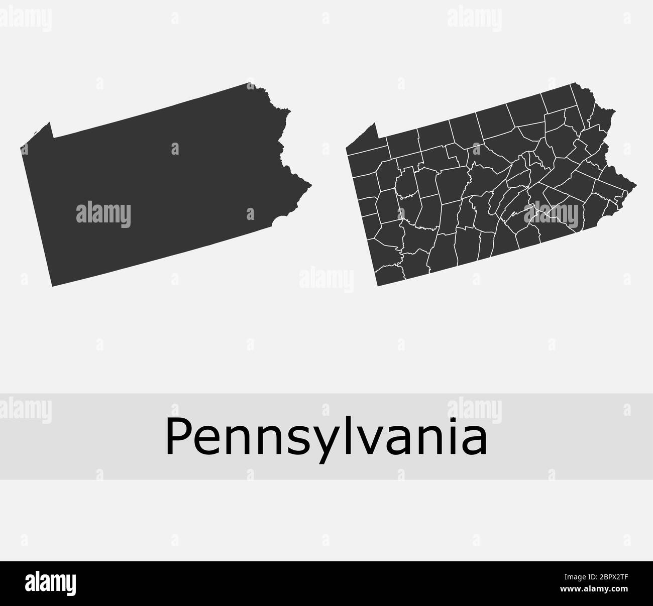 Pennsylvania Maps vettore contorni contee, municipalità, regioni, comuni, dipartimenti, frontiere Illustrazione Vettoriale