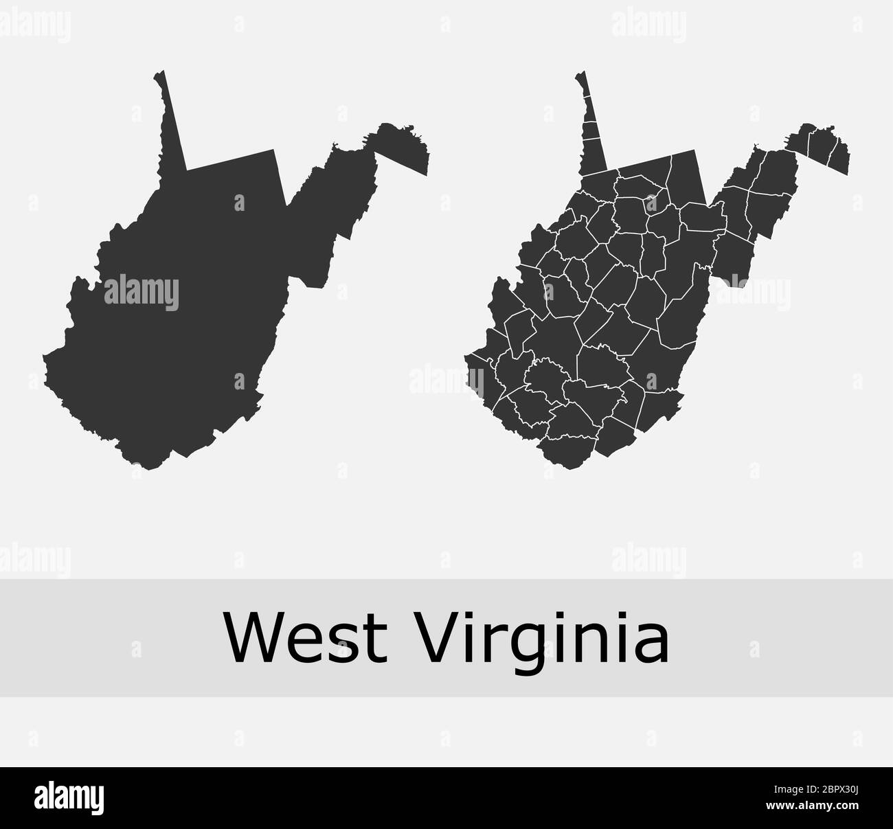 West Virginia mappa vettoriale contorni contee, città, regioni, comuni, dipartimenti, frontiere Illustrazione Vettoriale