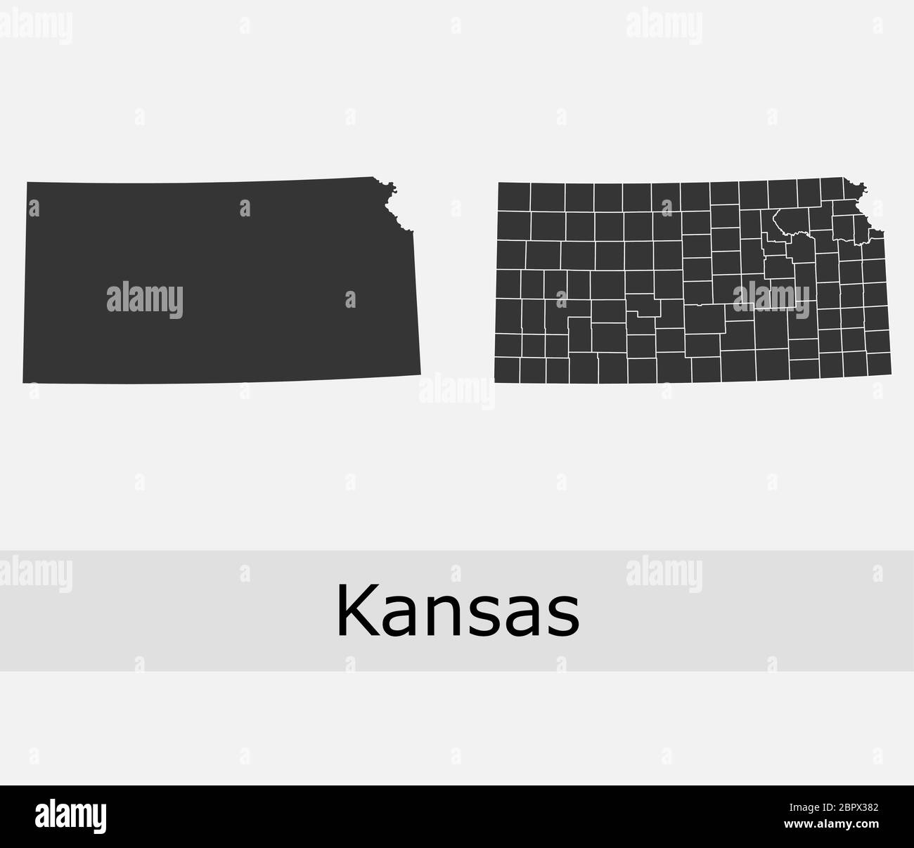 Kansas mappe vettoriali contorni contee, città, regioni, comuni, dipartimenti, frontiere Illustrazione Vettoriale