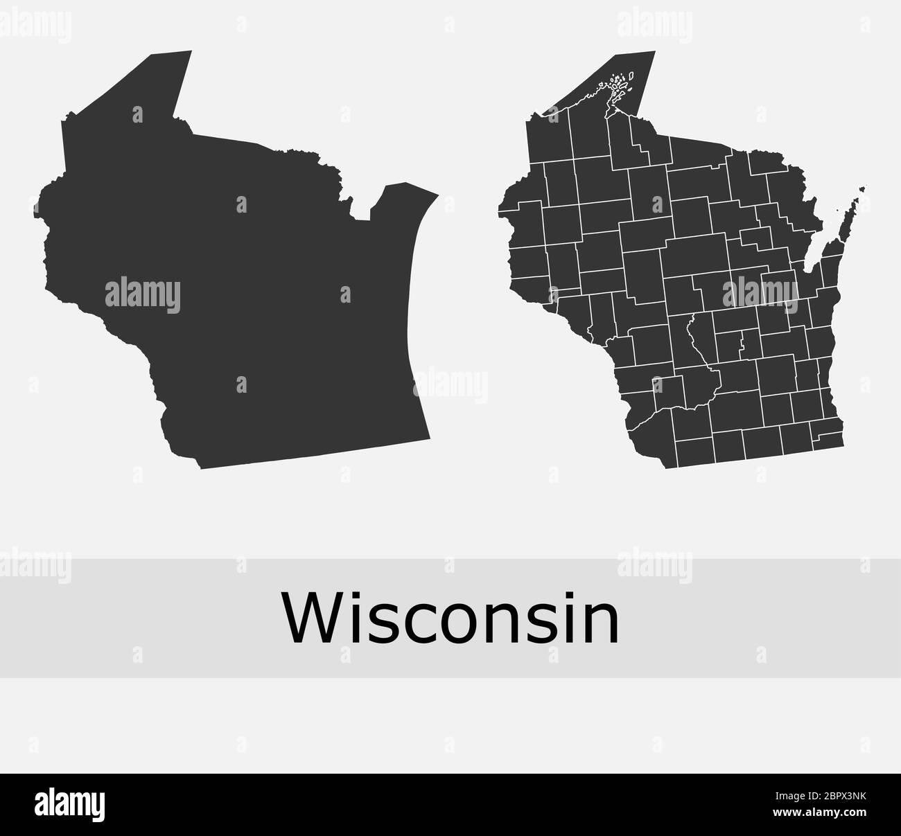 Wisconsin mappe vettoriali contorni contee, municipalità, regioni, comuni, dipartimenti, frontiere Illustrazione Vettoriale