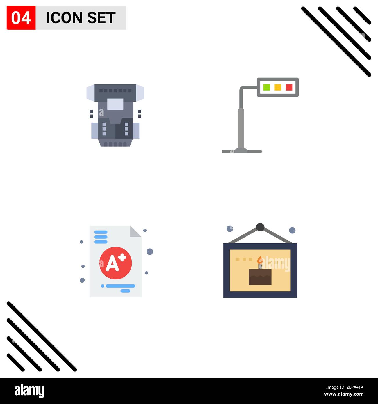 Set di 4 icone piatte commerciali per confezione, a, crionics, luce, Education elementi di design vettoriali editabili Illustrazione Vettoriale