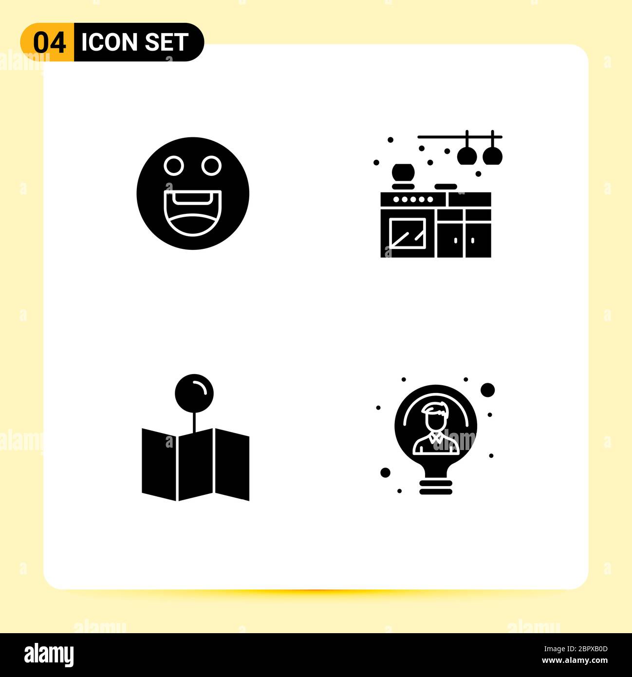 Moderno set di 4 glifi solidi e simboli come emoji, pin, casa, posizione, elementi di progettazione vettoriale editabili idea Illustrazione Vettoriale