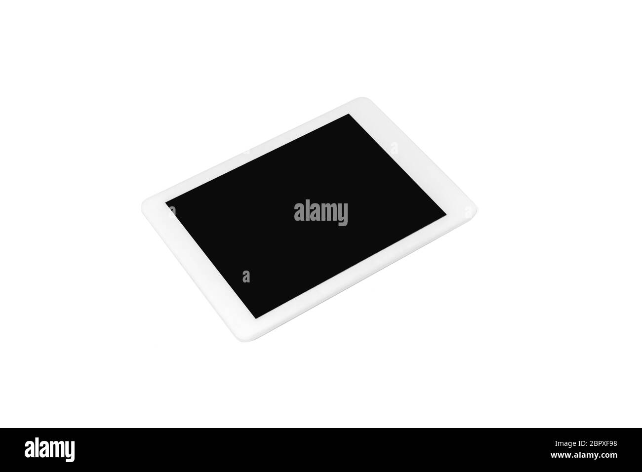 Moderno touch screen tablet isolato su sfondo bianco studio con copyspace per la pubblicità. Tecnologie, social media, comunicazione online, vendite e acquisti. Giochi, applicazioni. Foto Stock