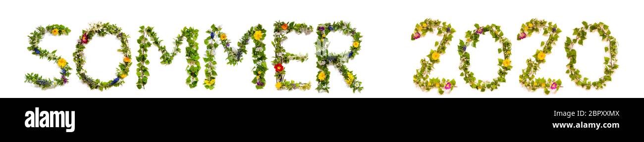 Fiore e fiore lettera costruzione Parola Sommer 2020 significa estate 2020 Foto Stock
