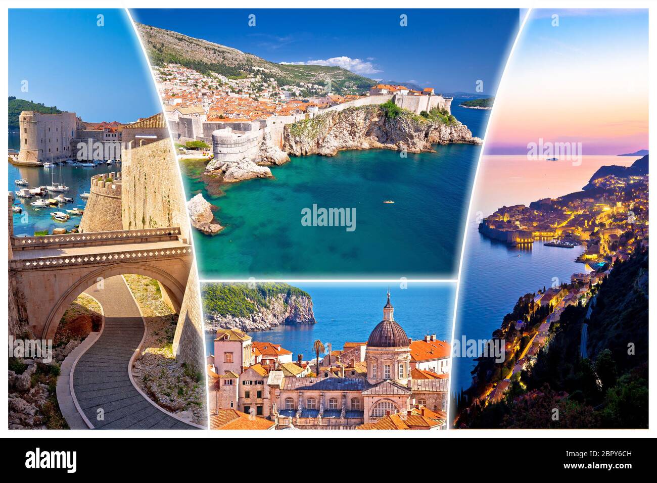 Dubrovnik cartolina collage, famosa destinazione turistica in Dalmazia, Croazia Foto Stock