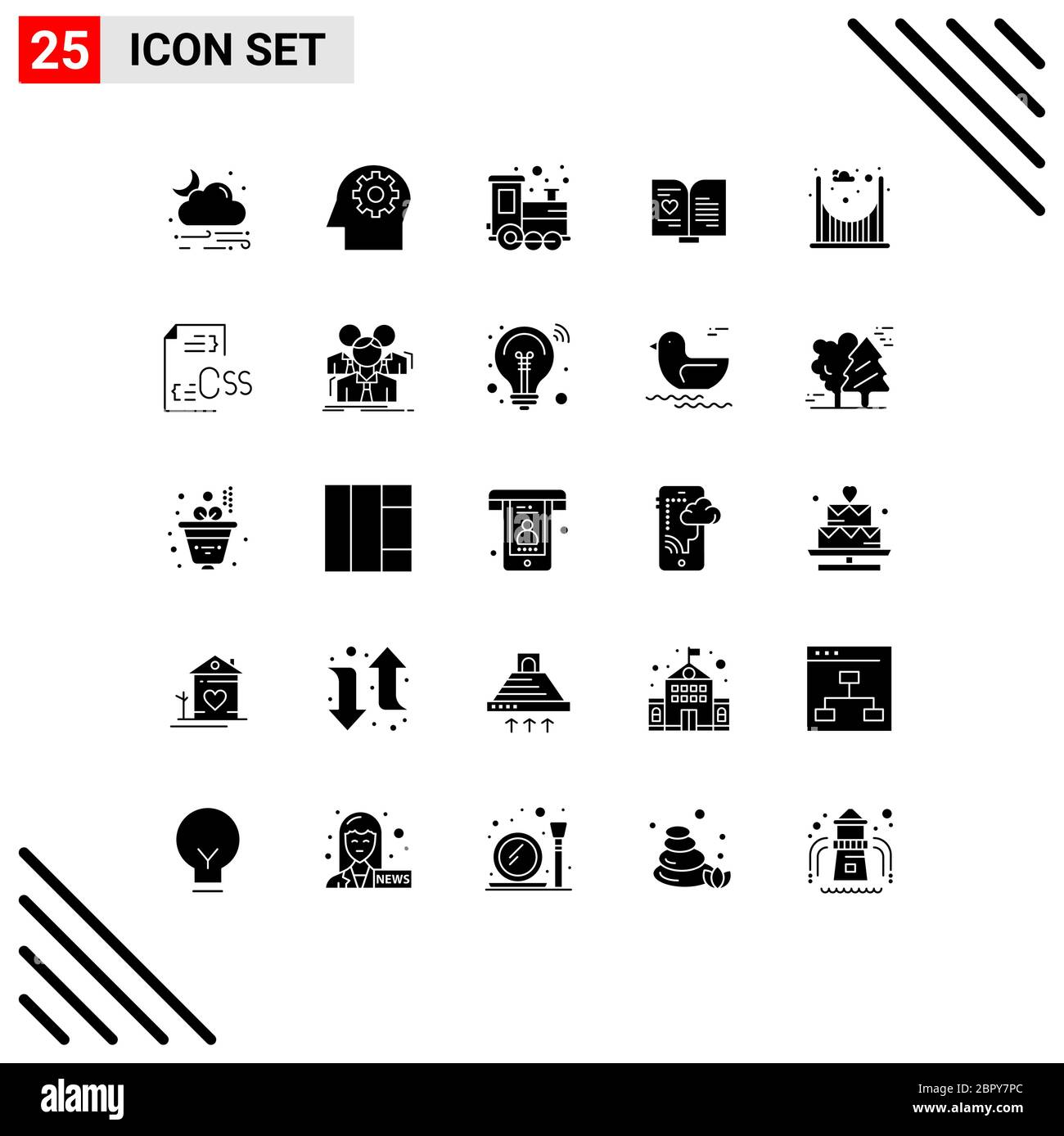 Confezione icone vettoriali da 25 segni e simboli per passaggi, ponti, giocattoli, matrimoni, amore elementi di design vettoriali editabili Illustrazione Vettoriale