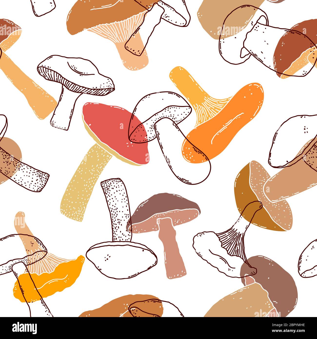 modello con funghi trafilati a mano Illustrazione Vettoriale