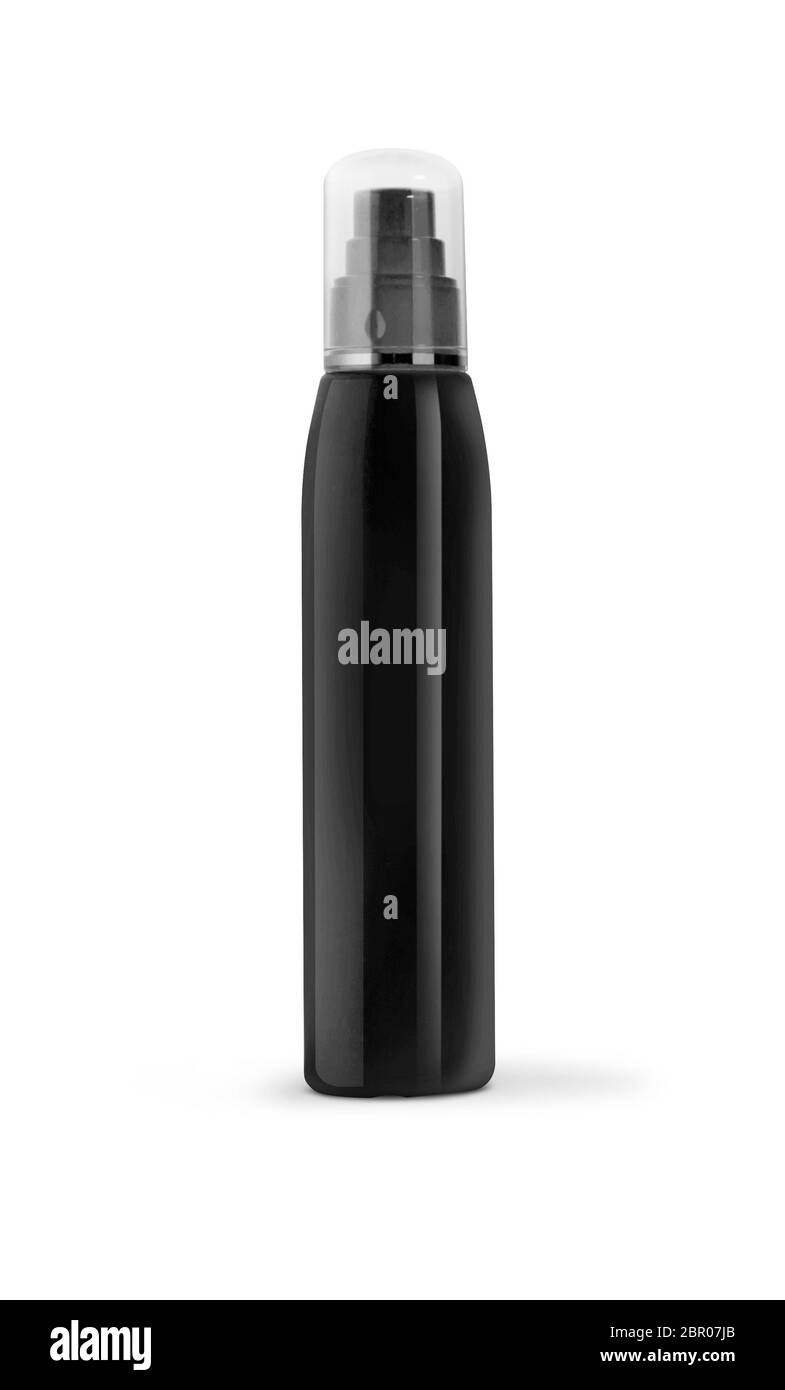 Flacone spray cosmetico arancione isolato su fondo bianco. Con tracciato di ritaglio Foto Stock