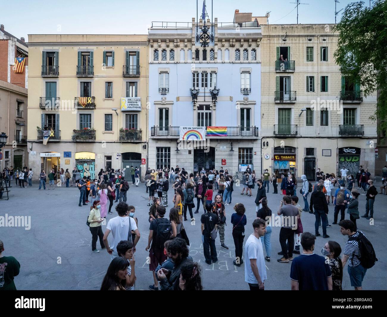 Prima protesta a Barcellona con momenti di tensione con la polizia. C'era un detenuto e molti identificati dalla polizia (Mossos d'Esquadra) 'l'He Foto Stock