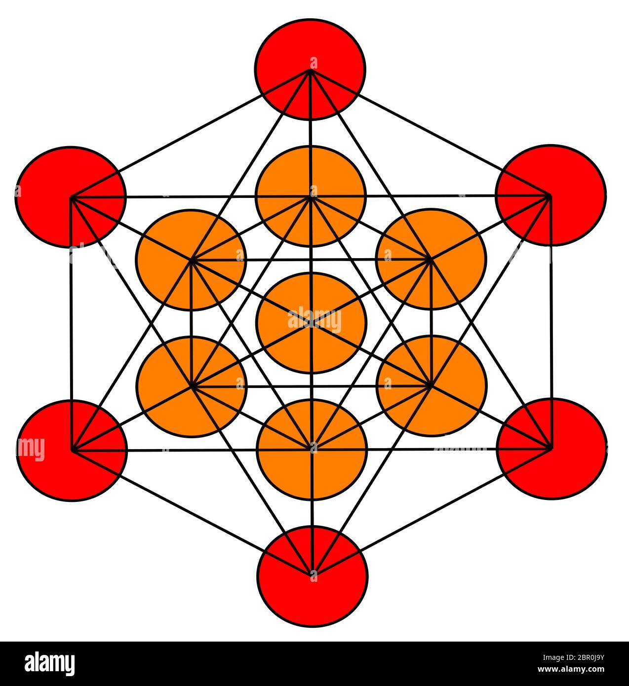 Metatron cube geometria sacra energia chakra meditazione illustrazione rosso arancio Foto Stock
