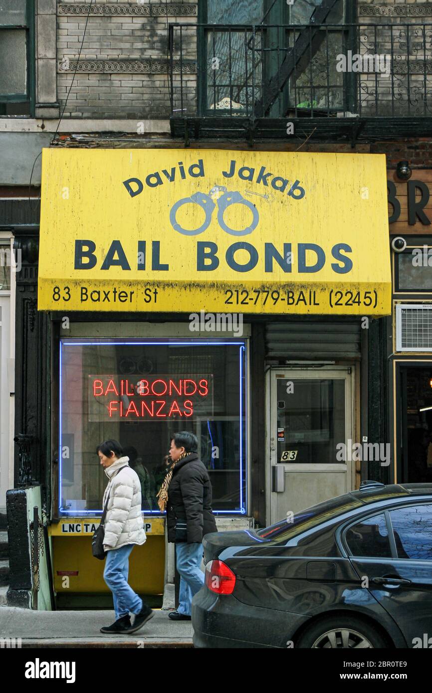 Bail Bondsman David Jakab agenzia su 83 Baxter Street a New York City, Stati Uniti d'America Foto Stock