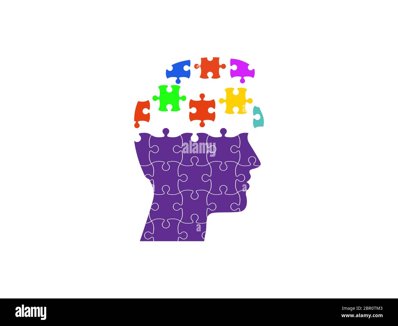Testa umana, icona puzzle. Illustrazione vettoriale, design piatto. Illustrazione Vettoriale