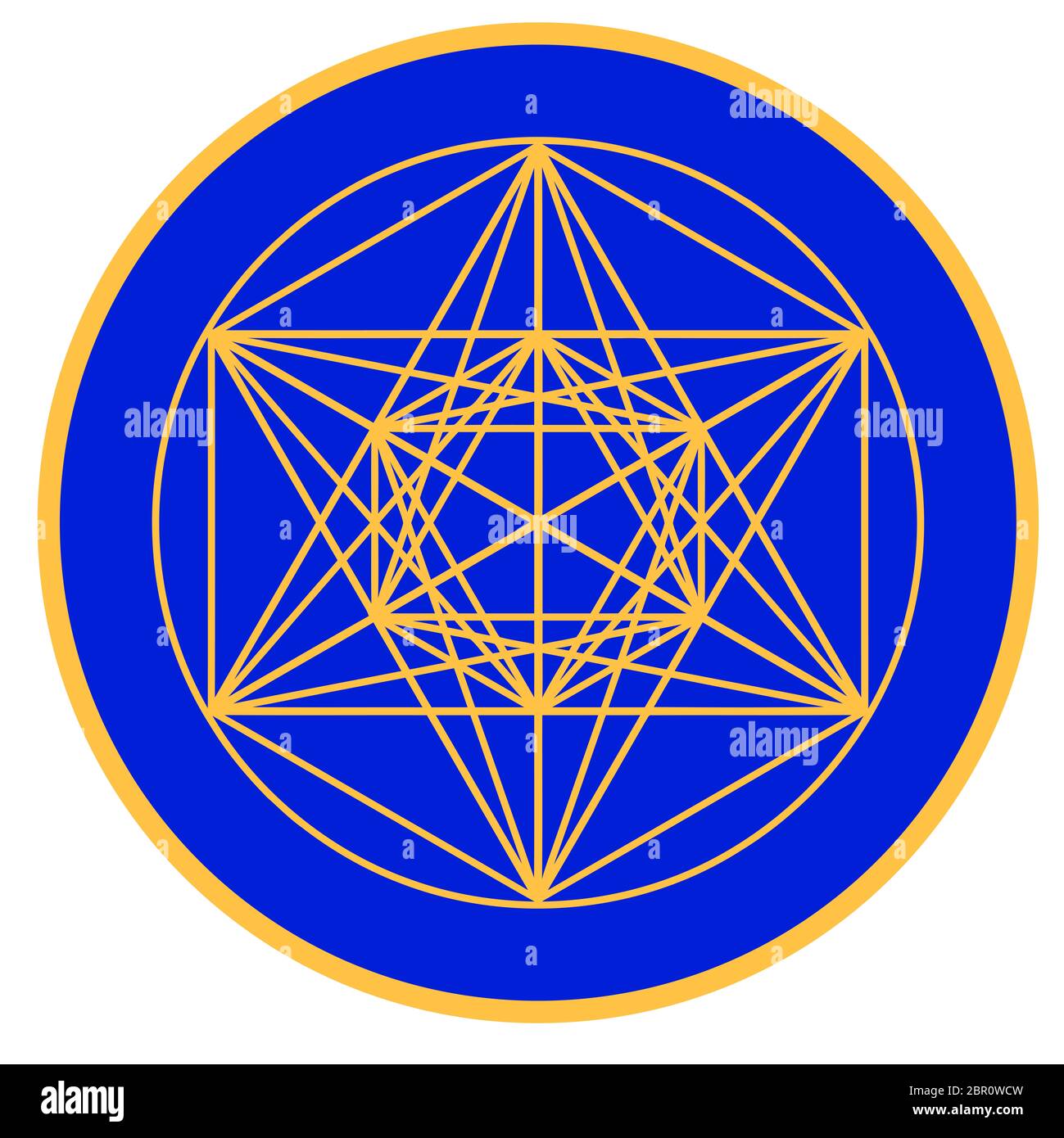 Blue giallo metatron cube power energy geometria sacra meditazione illustrazione dei chakra Foto Stock